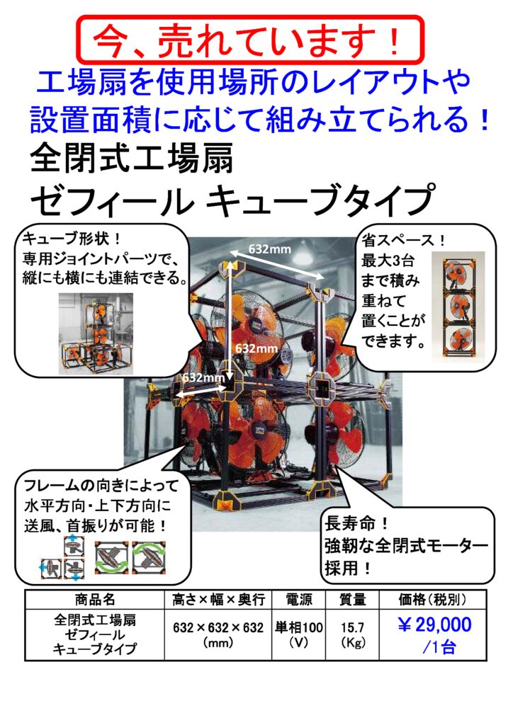 全閉式工場扇ゼフィールキューブタイプ